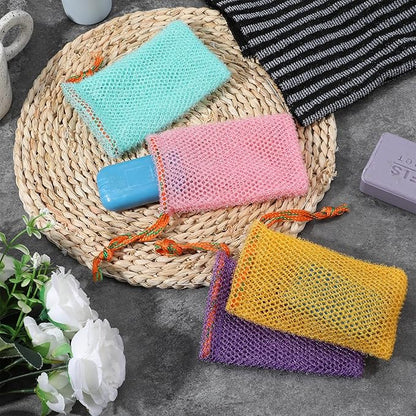 4 Pcs Mesh Soap Bags, 4 Colors Bar Soap Bags for Soaps Savers, Bar Soaps Loofah Bubble with Drawstring Foaming Nets Pocket for Shower Body Facial Cleaning