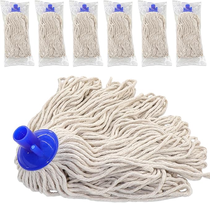 EaseYourDay Cotton String Screw on Mop Replacement Head Compatible with All Standard US Threading Pole (6 Cotton mop Heads)