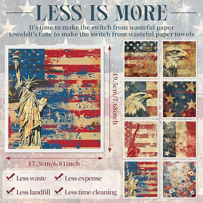 Tegeme 8 Pcs Patriotic Swedish Dishcloth 4th of July Red White Blue Swedish Dish Cloth 250 Anniversary American Flag Eagle Kitchen Dish Towel Absorbent Cotton Reusable for Independence Day Home Party