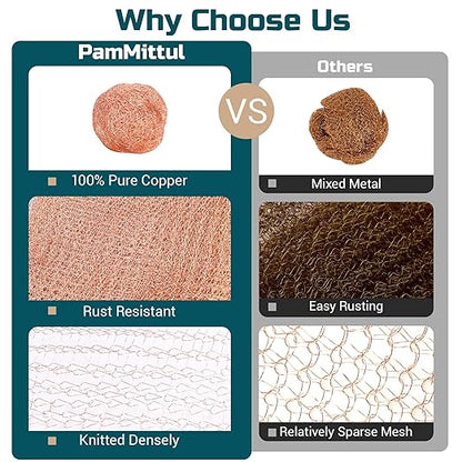 Copper Mesh Rodent Control, 4in x 30ft Rustproof Pure Copper Mesh Roll for Slug Snail Mice Control, Ideal for Blocking Holes in Walls Vents, Plus Packing Tool for Easy Installation