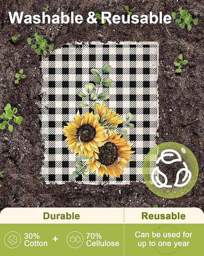 Miss Adola 6 Pack Swedish Dishcloths for Kitchen - Reusable Dish Cloths for Washing Dishes Absorbent Cute Funny Kitchen Towels Cleaning Sponge, Sunflower