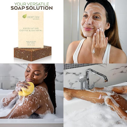 Aspen Kay Naturals Coffee & Oatmeal Exfoliating Soap, Natural and Organic Coffee Scrub. With Organic Shea Butter & Pure Essential Oils. A Wonderful Oatmeal Soap, For Men & Women. (2 pack)