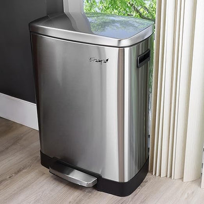 Elama Kitchen, Home and Office Versatile Step Trash/Recycling Bin with Slow Close Mechanism (Split 6.6 Gallon + 3.9 Gallon Silver)