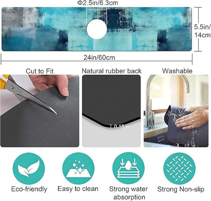 Kitchen Sink Splash Guard Faucet Mat Super Absorbent Fast Drying Mat Sink Gadgets Splash Guard Behind Faucet Drip Catcher for Kitchen (Blue, 23.5x5.5in)