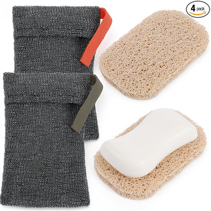 4 Pcs Bars Soap Bags Exfoliating Soap Saver Bags Foaming Bar Mesh Sock Pouches Gentle Roughness Body Scrubbers for Use Baths Showers Senstive Rough Skin