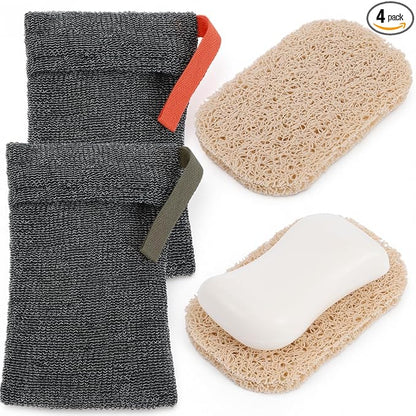 4 Pcs Bars Soap Bags Exfoliating Soap Saver Bags Foaming Bar Mesh Sock Pouches Gentle Roughness Body Scrubbers for Use Baths Showers Senstive Rough Skin