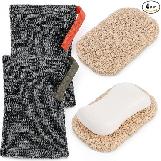 4 Pcs Bars Soap Bags Exfoliating Soap Saver Bags Foaming Bar Mesh Sock Pouches Gentle Roughness Body Scrubbers for Use Baths Showers Senstive Rough Skin