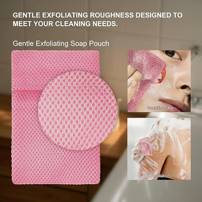 2 Pack Soap Bag Gentle Exfoliating,Bar Soap Pouch Saver Pocket,Body Scrubber Shower Bath Sponge Loofah (Pink)