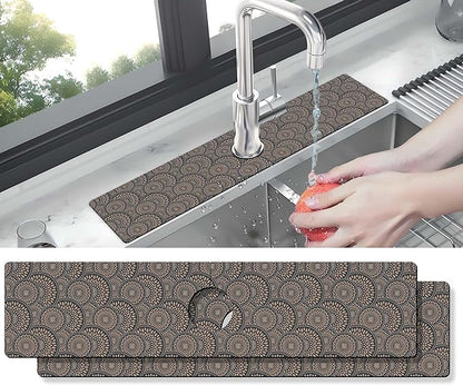 Kitchen Sink Splash Guard Faucet Mat -2 PC Super Absorbent Fast Drying Mat Sink Gadgets-Splash Guard Behind Faucet Drip Catcher for Kitchen(23.5" X 5.5" )