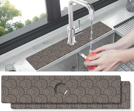Kitchen Sink Splash Guard Faucet Mat -2 PC Super Absorbent Fast Drying Mat Sink Gadgets-Splash Guard Behind Faucet Drip Catcher for Kitchen(23.5" X 5.5" )