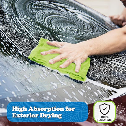 FIXSMITH Microfiber Cleaning Cloth, Shop Towels Bulk, 24 Pack Green Microfiber Towels for Cars, All-Purpose Absorbent Cleaning Rags, Dust Cloth for Automotive, Mechanic, Garage, Bar, 12 x 11 inch