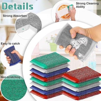 Thyle 24 Pack Kitchen Steel Scrubbing Sponges, Heavy Duty Non Scratch Metal Scrub Pads, Reusable Cleaning Sponges for Dishes, Pots, Pans, Sink and Tough Hard Stains (Multicolored)