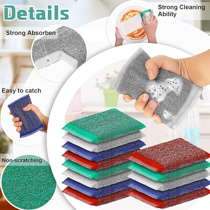Thyle 8 Pack Kitchen Steel Scrubbing Sponges, Heavy Duty Non Scratch Metal Scrub Pads, Reusable Cleaning Sponges for Dishes, Pots, Pans, Sink and Tough Hard Stains (Multicolored)