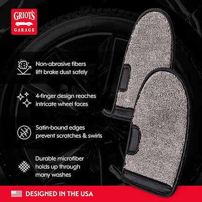 Griot's Garage Microfiber Wheel Wash Mitts, Scratch-Free Cleaning for All Wheel Surfaces, 11820, Set of 2