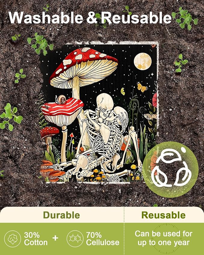 Miss Adola Swedish Dishcloths for Kitchen - 5 Pack Reusable Dish Cloths for Washing Dishes Absorbent Cute Funny Kitchen Towels Cleaning Sponge, Skull Design