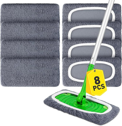 Reusable Mop Pads Compatible with Swiffer Sweeper Mops,Dry Flat mop Cover & Wet Pads Refills,Washable Microfiber Mop Pads for Floor Cleaning(8 Gray)