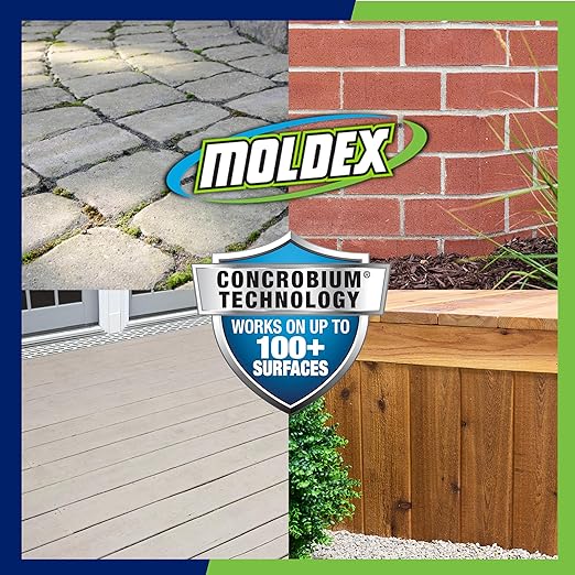 Moldex® Instant Outdoor Cleaner with Bleach and Hose End, 64 oz – Fast Acting Spray for Mold and Mildew Stains on Siding, Decks, Fences and Exterior Surfaces