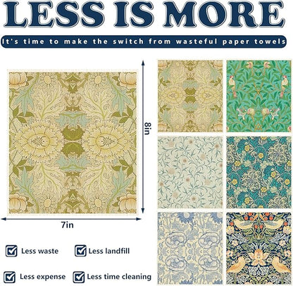 JarThenaAMCS 6 Pcs William Morris Swedish Kitchen Dishcloth Greenery Vines Flower Absorbent Cotton Kitchen Towels Reusable Dish Towels for Party Home Housewarming Cleaning Counter Wipes, 7 x 8 Inch