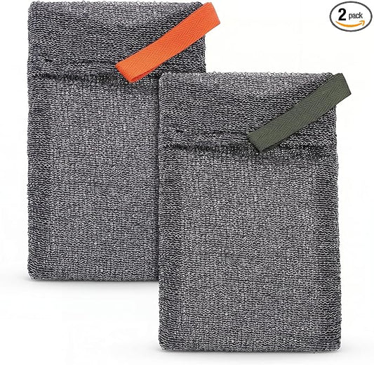 2PCS Bar Soap Pouch, Exfoliating Bath Sponge, Soap Bags, Body Scrubber Shower Sponge Loofah, Lathering Wash Bag for Body Washing, Deep Exfoliating, Travel with Quick-Dry Mesh