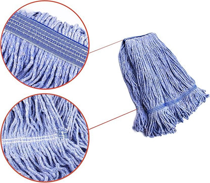 String Mop Heads Replacement Heavy Duty Commercial Grade Blue Cotton Looped End Wet Industrial Cleaning Mop Head Refills (3, Large)