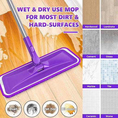 Microfiber Mops for Floor Cleaning - BPAWA Flat Floor Mop with 4 Reusable Washable Pads fit for Swiffer Powermop Kitchen Wet Dry Dust Mop for Hardwood Laminate Wood Tile Ceramic Vinyl Wall Floors