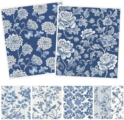 Blue Floral Swedish Dishcloths for Kitchen, 6 Pack Reusable Dish Paper Hand Towels Housewarming Gifts, Absorbent Dish Rags for Home Cooking Cleaning