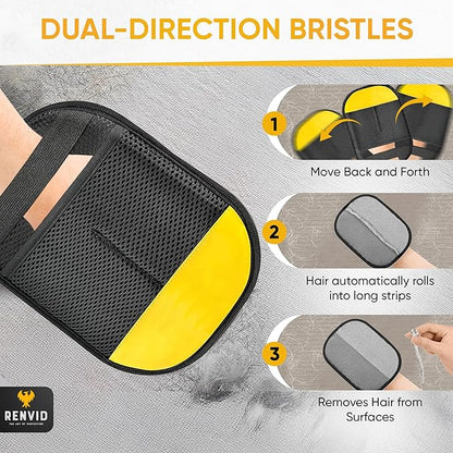 2PCS Pet Hair Removal Gloves & Brush for Cats & Dogs – Electrostatic Lint Remover Mitts – Reusable Fur Cleaning Glove for Couch, Clothes, Car & Furniture – Easy Grooming Magic Brush