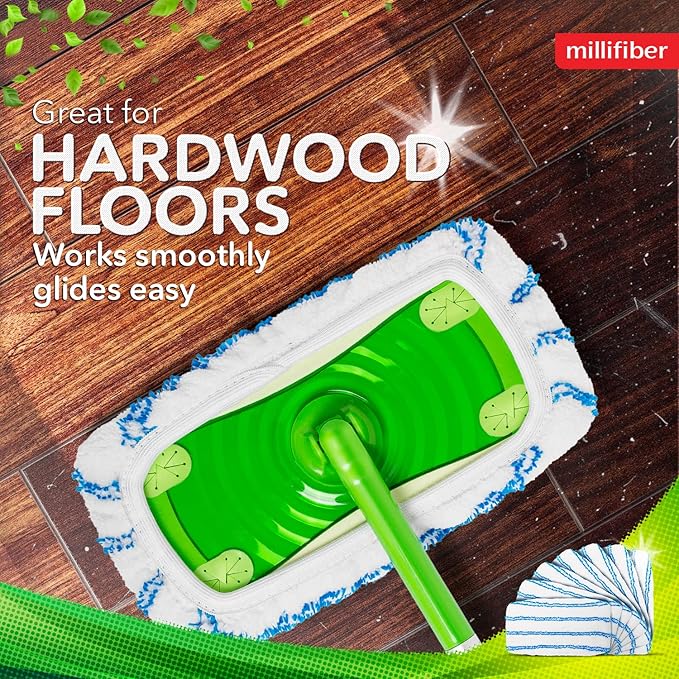 Millifiber Microfiber Reusable Mop Pads Compatible with Swiffer Sweeper (2-Pack) Washable Mop Pads for Wet & Dry Use (Handle is Not Included)