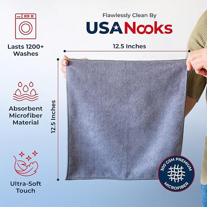 Microfiber Cleaning Cloth Grey - 100 Pcs (12.5"x12.5") - High Performance - 1200 Washes, Ultra Absorbent Microfiber Towel Weave Grime & Liquid for Streak-Free Mirror Shine - Car Washing Cloth