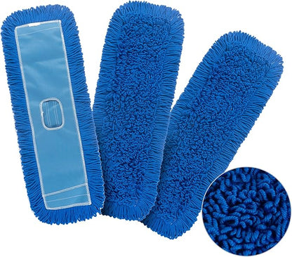 Matthew 24'' Microfiber Loop Dust Mop Washable Commercial&Residential Heavy Duty Mop Head Replacement Premium Absorbent Industrial Dust Mop Refill Pads for Hardwood, Office,Garage and Hotel -3Pack