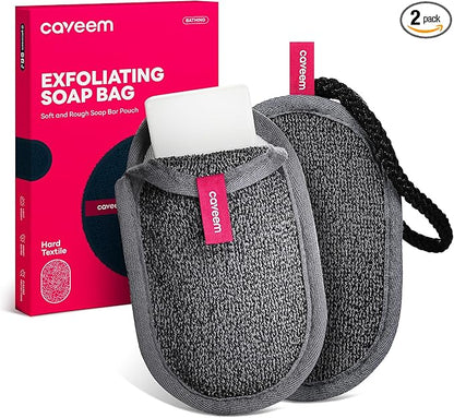 CAVEEM Soap Bag, Rough Exfoliation Soap Pouch for Bar Soap, Soap Mesh Pocket Bar Holder Washing and Drying Bags, Soap Sack Sponge Bag for Shower Bath (2 Pack)