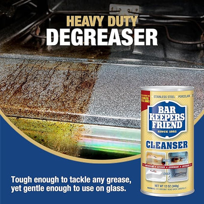 Bar Keepers Friend Powder Cleanser, 12 oz x 2, Multipurpose Cleaner, Degreaser & Remover for Burnt Stainless Steel Pots and Pans, Rust Stains, Hard Water Deposits & Soap Scum