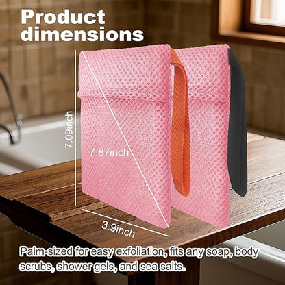 2 Pack Soap Bag Gentle Exfoliating,Bar Soap Pouch Saver Pocket,Body Scrubber Shower Bath Sponge Loofah (Pink)