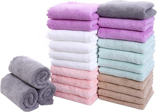24 Pack Kitchen Dishcloths - Does Not Shed Fluff - Reusable Dish Towels, Dish cloths, Super Absorbent Coral Fleece Cleaning Cloths, Nonstick Oil Washable Fast Drying, 16 x 19 Inch (Multicolor)