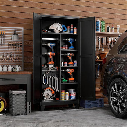 71" H Metal Garage Storage Cabinets,Broom Closet Storage Cabinet,Utility Cabinet,Black Storage Cabinets