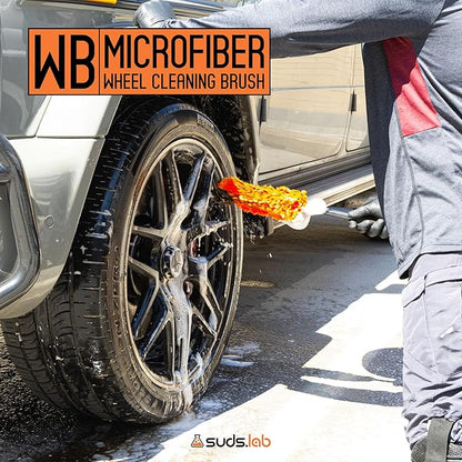 Suds Lab WB Premium Microfiber Cleaning Wheel Brush for All Vehicle Types – 18.1" Ultra-Soft & Scratch-Free Reusable Rim, Wheel, and Tire Brush with Ergonomic Handle