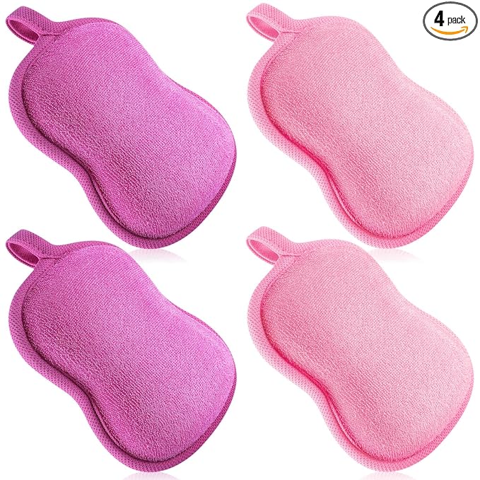 Tatuo 4 Pieces Baby Bath Sponge Cotton Baby Sponge Toddler Soft and Absorbent Loofah for Kids Babies Men Women (Red, Purple)