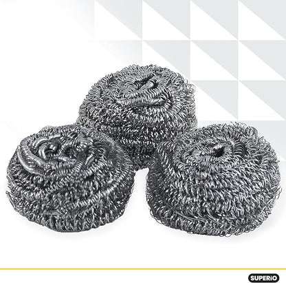 Superio Stainless Steel Scourers Steel Wool Scrubber Pad Used for Dishes, Pots, Pans, Grill, Stoves, and Ovens, Easy scouring for Tough Kitchen Cleaning Pack of 24