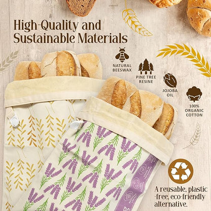 Beeswax Bread Bag for Homemade Bread (Set of 2) – Premium Sourdough Bread Bags & Loaf Storage – Eco-Friendly, Reusable, Washable & Freezer Safe – Ultimate Sourdough Bread Baking Supplies