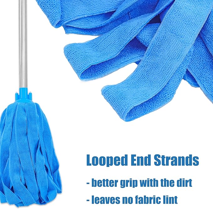 Microfiber Cloth Mop Replacement Blue Compatible with Standard 3/4 inch Threading Pole (2)