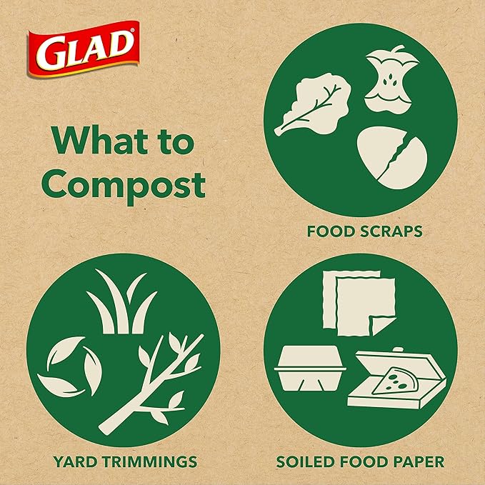 Glad Kitchen Compost Bags, 100% Compostable Bag, 2.6 Gallon, Unscented - 22 Count (Pack of 2)