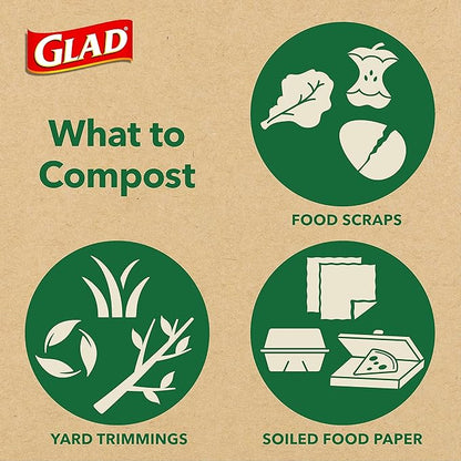 Glad Kitchen Compost Bags, 100% Compostable Bag, 2.6 Gallon, Unscented - 22 Count (Pack of 2)