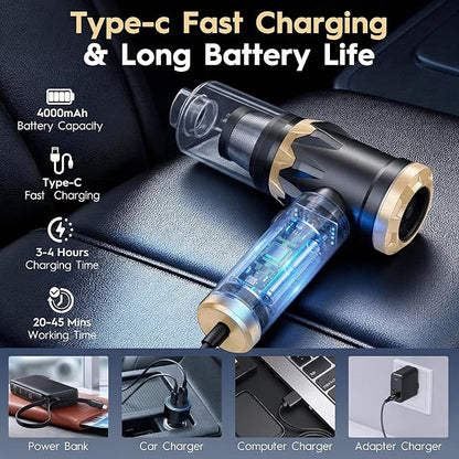 Car Vacuum Cleaner,Handheld Vacuum,15000PA High Power,3 Speed Portable Rechargeable Vacuum Cleaner with Brushless Motor,Cordless Small Vacuum for Car & Air Blower & Pump Black