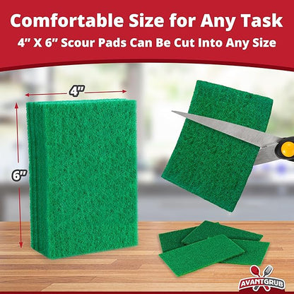 Green Sustainable 10 Pack Cleaning Scour Pads by Avant Grub. Powerful Stain Remover for Cookware. Easily Remove Grease and Residues. Eco-Friendly Solution for Kitchen Cleaning.