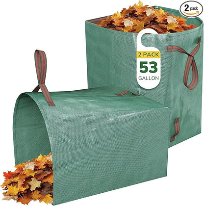 GreatBuddy Lawn Bag, 53 Gallon Yard Waste Bags, Heavy Duty PP Garden Leaf Bags for Leaves, Grass and Debris, Reusable & Foldable Leaf Collector with Handles, Wide Opening and Self-stand Design, 2 Pack
