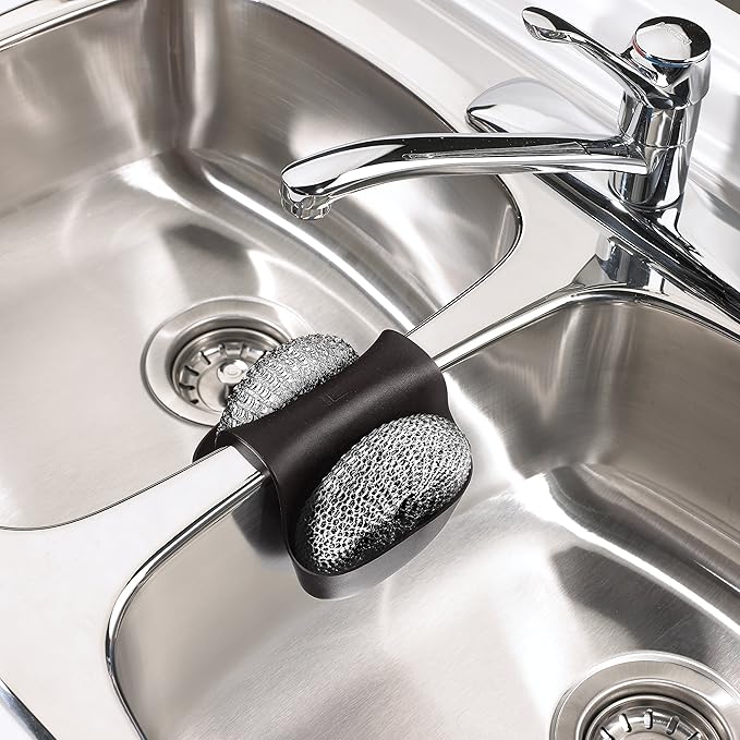 Umbra Saddle Sink Caddy – Flexible Rubber Organizer and Dish Sponge Holder for Kitchen Sink, Black