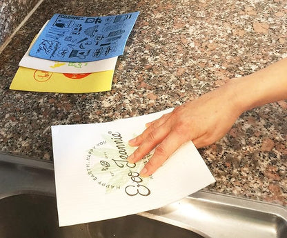 (5 Pack) Eco-Friendly German Cleaning Cloth 100% Biodegradable Cellulose Sponge Cloths, Kitchen Cloths, GMO-Free, Reusable - Made in Germany Packaged in P.R.C.