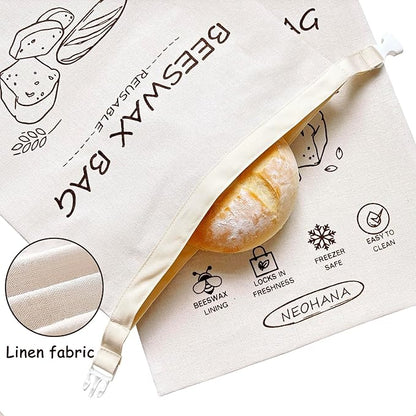 Reusable Beeswax Bread Bag - Bread Bags for Homemade Bread,Cotton Sourdough Bread Bags, Sourdough Storage Bag (2 Pack)