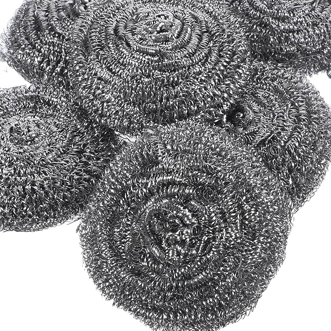 CLISPEED 6pcs Steel Scrubber Pan Scrubbers Heavy Duty Pot Cleaning Balls Kitchen Scouring Pads for Grill and Cookware Cleaning