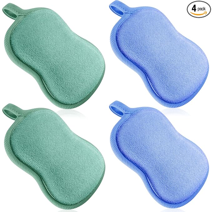 Tatuo 4 Pieces Baby Bath Sponge Cotton Baby Sponge Toddler Soft and Absorbent Loofah for Kids Babies Men Women(Green, Blue)
